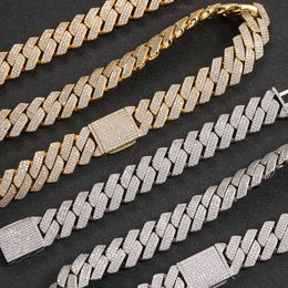 Brand Designer Trendy Men's Bracelet Flip Buckle Three Rows Zircon Diamond Cuban Chain Thick Hip Hop Necklace