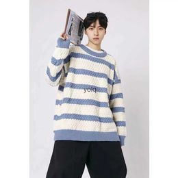 Men's Sweaters 2023 Winter Stripe Printing Wool Loose Round Ne Knitting Fashion Trend Coats Bla/blue/grey Color Pulloveryolq