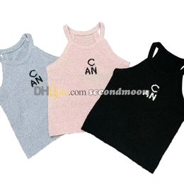 Women Letters Jacquard Tanks Top Luxury Knitted t Shirt Crew Neck Knits Tee Breathable Sleeveless Vest