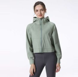 LL Women Yoga Jacket Hooded Long Sleeves Outfit Solid Colour Back Zipper Gym Jackets Shaping Waist Tight Fitness Jogger Sportswear For Lady CX879