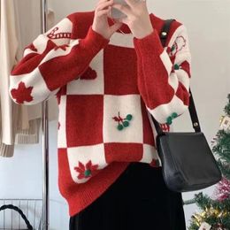 Women's Sweaters Autumn And Winter Clothes Red Honmei Year Fashion Knitted Top Loose Casual Christmas Style Sweater Pullover Long Sleeves