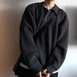 Men's Jackets Autumn Winter Polo Neck Sweater Men Loose Retro Casual Turndown Collar Knitwear Korean High Street Versatile Harajuku