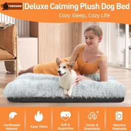 YUEXUAN Design Dog Soft Beds for Large Dogs Fixable Deluxe Cozy Pet Dog Kennel Beds Mats Pet Cat for Crates Washable Dog Bed, Comfy Long Plush, Ripstop Nylon Side Layer