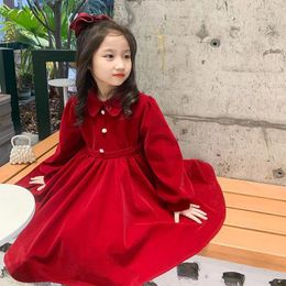 Girl Dresses Children's Winter Christmas Red Dress Little Flower Wedding Princess Girl's Birthday Host Long Sleeve