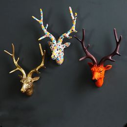 Decorative Objects Figurines American retro imitation resin deer head wall decoration creative animal hanging home decor embellishments 231130