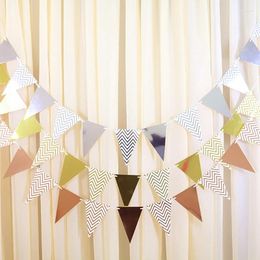 Party Decoration 12 Flags Vintage Colourful Burlap Linen Bunting Pennant For Happy Birthday Wedding Garland Candy Bar