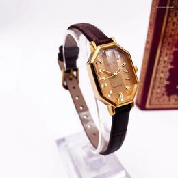 Wristwatches Garland Gold Plated Long Octagonal Square Retro Raised Edge Mirror Belt Exquisite Quartz Watch Women