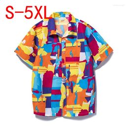 Men's Casual Shirts Beach Men Loose Summer Mens Color Block Printed Short Sleeve Hawaiian Aloha Fashion