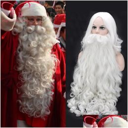 Others Apparel Christmas Cosplay Wig Beard Santa Claus White Curly Long Synthetic Hair Adt Costume Gift Role Play Drop Delivery Dh17Y