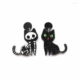 Stud Cute Animal Glitter Black Cat And Skeleton Asymmetric Acrylic Earrings For Women Lovely Kitty Fashion JewelryStud Kirs221633