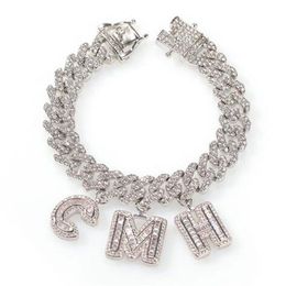 Custom Name Zircon Baguette Letters 12MM Austrian Rhinestone Cuban Chain Necklace &Bracelets Anklet For Men Women236S