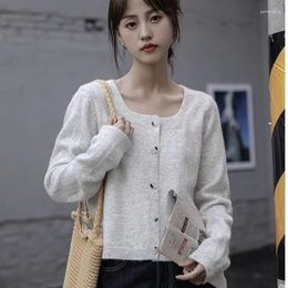 Women's Knits Spring And Autumn Knitted Cardigan Thin Square Neck Retro One-shoulder Top Casual Solid Color Sweater Coat Female