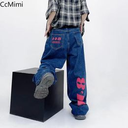 Men s Jeans High Street Hip Hop Trouser Legs Printed Denim Pants Oversize Straight Loose Retro Fashion Brand Female 231201