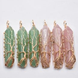 Pendant Necklaces Natural Crystal Pillar Mixed Pendants Handmade Wire Wrapped Tree Of Life Wholesale 6Pcs/Lot For Necklace Jewelry