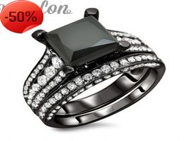 Vecalon Trendy Wedding Band Ring Set for Women 4ct Black Cz Diamond ring 10KT Blimulated diamond Gold Filled Female Party7469250