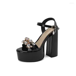 Sandals Designers Brand Water Platform Super-high Heel Women Round Head Patent Leather Metal Rhinestone Decorative Fashion A89