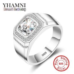 YHAMNI Fashion 925 Sterling Silver Ring 1 Carat 6mm CZ Diamond For Men Wedding Party Gift Fine Jewellery MJZ034235L
