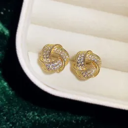 Stud Earrings S925 Needles For Women Classic Cubic Zirconia Tie Triangle Ear Studs Bridal Wedding Fine Jewellery