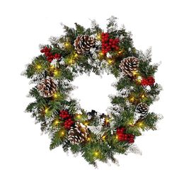 Decorative Flowers Wreaths Christmas Wreath with Lights LED Front Door Hanger Garland Artificial Berry Hanging Ornaments Wall Decorations 231201
