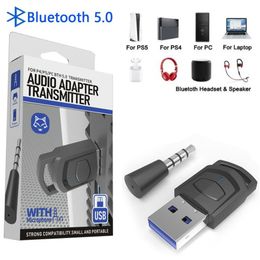 USB Bluetooth 5.0 Transmitter Wireless Game Audio Headphone Adapter Receiver for PS5 PS4 Game Console PC Headset compatible Audio Transmitter With 3.5mm Analogue Mic