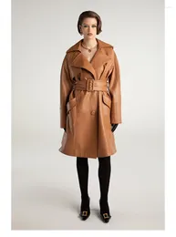 Women's Trench Coats Leather Jacket Windbreaker Personality Temperament Fashion High-end Customization Mid Length Ja
