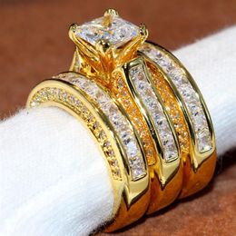 Victoria Wieck Sparkling Fashion Jewellery Princess Ring 14KT Yellow Gold Filled 3 IN 1 White Topaz Party CZ Diamond Women Wedding B309u