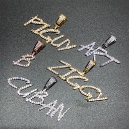 Hip Hop Brush Font Custom Letter Pendant Necklace Iced Out Cubic Zircon Charm Jewellery for Men Women285v