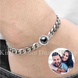 Charm Bracelets Men's Circle Projection Bracelet Steel Jewellery Custom Pos Valentine's Day Gifts Friends Christmas Gifts Original Design 231201