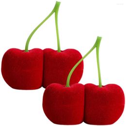 Jewellery Pouches 2 Pcs Cherry Box Wedding Decorations Ceremony Organiser Ring Case Supply Flocking Bride Earrings Storage Container