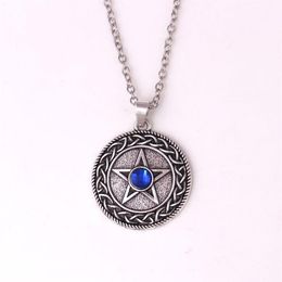 HY154 High popularity link chain Jewellery five-pointed star round talisman religious pendant necklace with gemstone262N