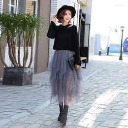 Skirts Grey Mesh Ball Gown Spring 2023 Women Fluffy Pink Tulle Vintage Sexy Elegant Evening Party Club Cute Girls Pleated Skirt