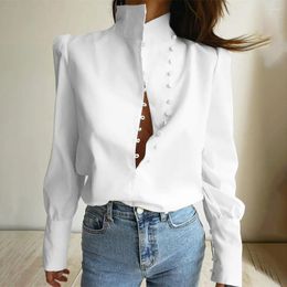 Women's Blouses Women Clothing Chinese Style Solid Color Stand-Up Collar Long-Sleeved Shirt Commuting Professional Autumn And Winter