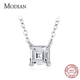 Modian Real 925 Sterling Silver Square Emerald cut Clear CZ Classic Necklace Pendant For Women Wedding Charm Fine Jewelry 2106192030