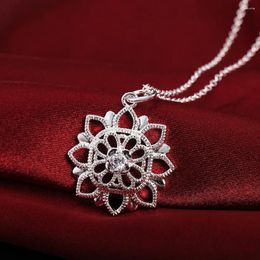 Chains 45cm Fashion 925 Sterling Silver Noble Zircon Flower Pendant Necklace For Women Charms Party Wedding Jewellery Christmas Gifts