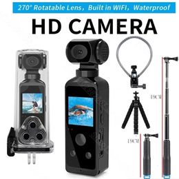 4K HD Pocket Action Camera 270° Rotatable Wifi Mini Sports with Waterproof Case for Helmet Travel Bicycle Driver Recorder 231221