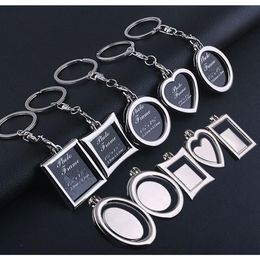 100pcs Lot Metal Po Frame Keychain Heart Round Square Shape Key Chain BPPLE Keyring DIY Logo For Lover Gifts Frame Keyrings219C