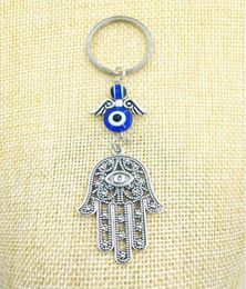 Fashion Jewellery Blue Evil Eye Lucky Fatima Hamsa Hand Turkish Evil Eye Charm Protection Hanger Crystals Car Feng Shui Keychain11527257