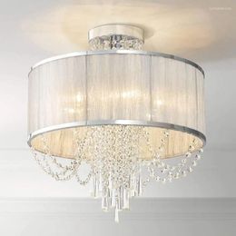 Chandeliers Vienna Full Spectrum Ellisia Ceiling Light Semi-Flush Mount Fixture Silver 19 3/4" Wide Sheer Organza Fabric Drum Shade Crystal