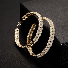 Hip Hop Iced Out Stud Large Size Cuban Chain Earring CZ Hoop Round Earrings Gold Silver Plated Mens Bling Jewelry224a