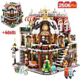 Christmas Toy Supplies 2506Pcs City Street View Mini Architecture Christmas Cafe House Building Blocks Friends Shop Figures Bricks Toys For Kids Gifts 231130