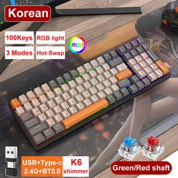 Keyboards Korean K96 Mechanical Gaming Keyboard 100 Keys Red/Blue Switch -Swap RGB Backlight Keyboard 2.4G BT5.0 Type-C 3 Modes Keypad 231130