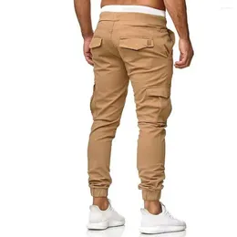 Men's Pants Men Streetwear Cargo With Ankle-banded Drawstring Waist Multi Pockets Slim Fit Contrast Colour For Mid