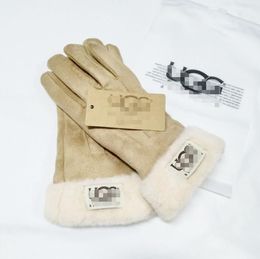 Designer Leather Five Fingers Women Short Fleece Thickened Glove Vintage Trendy Solid Simple Protective Gloves UG02