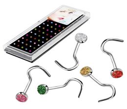Stainless Steel Crystal Bone Nose Stud Piercing Earring Nostril Piercings Silver Colour Nose Ring Prong Body Jewellery Piercings5964933