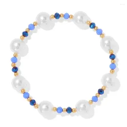 Strand Blue Crystal Beads Bracelets Imitation Pearl Spacer Elastic Bangles Women Girl Sweet Healing Jewelry Gift