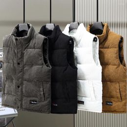 Men's Vests Corduroy Vest Man Fashion Waistcoat Thick Warm Cotton Jacket Coat Solid Colour Men Stand Collar Winter Padded