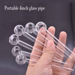 Factory Price Thick Pyrex Glass Oil Burner Pipe Smoking Accessories 10cm 4inch Lenght Clear Color Transparent Tube Oil Adapter Nail Tips Bong Smoking Accessories