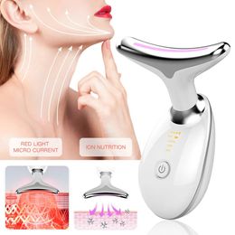 Face Care Devices 3 Colors LED Pon Therapy Neck Massager Face Lifting Tool Heating Skin Tighten Reduce Double Chin Anti-Wrinkle Remove Device 231201