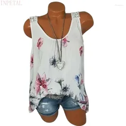 Women's Tanks 2023 Summer S-5XL Women Fashion Back Hollow Lace Blouse Round Neck Floral Print Sleeveless Casual Plus Size Tank Tops Y2k