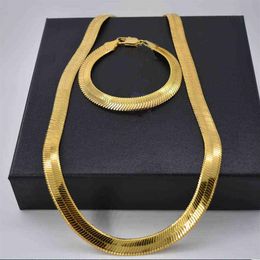 Trend Jewelry Set Yellow Gold Filled Flat Herringbone Chain Necklace & Bracelet Sets Men Accessories 24 8 26 211204253C